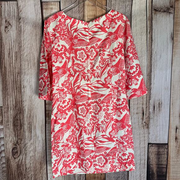 Boden Dress Laurie in Lollipop Exotic Escape 100% Linen Bird Floral US Size 6 R - Picture 2 of 8